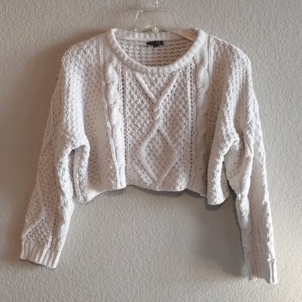 Papermoon NNT Cora Cropped Cable Thick Loose Knit Ivory Crewneck Sweater S - Picture 3 of 15